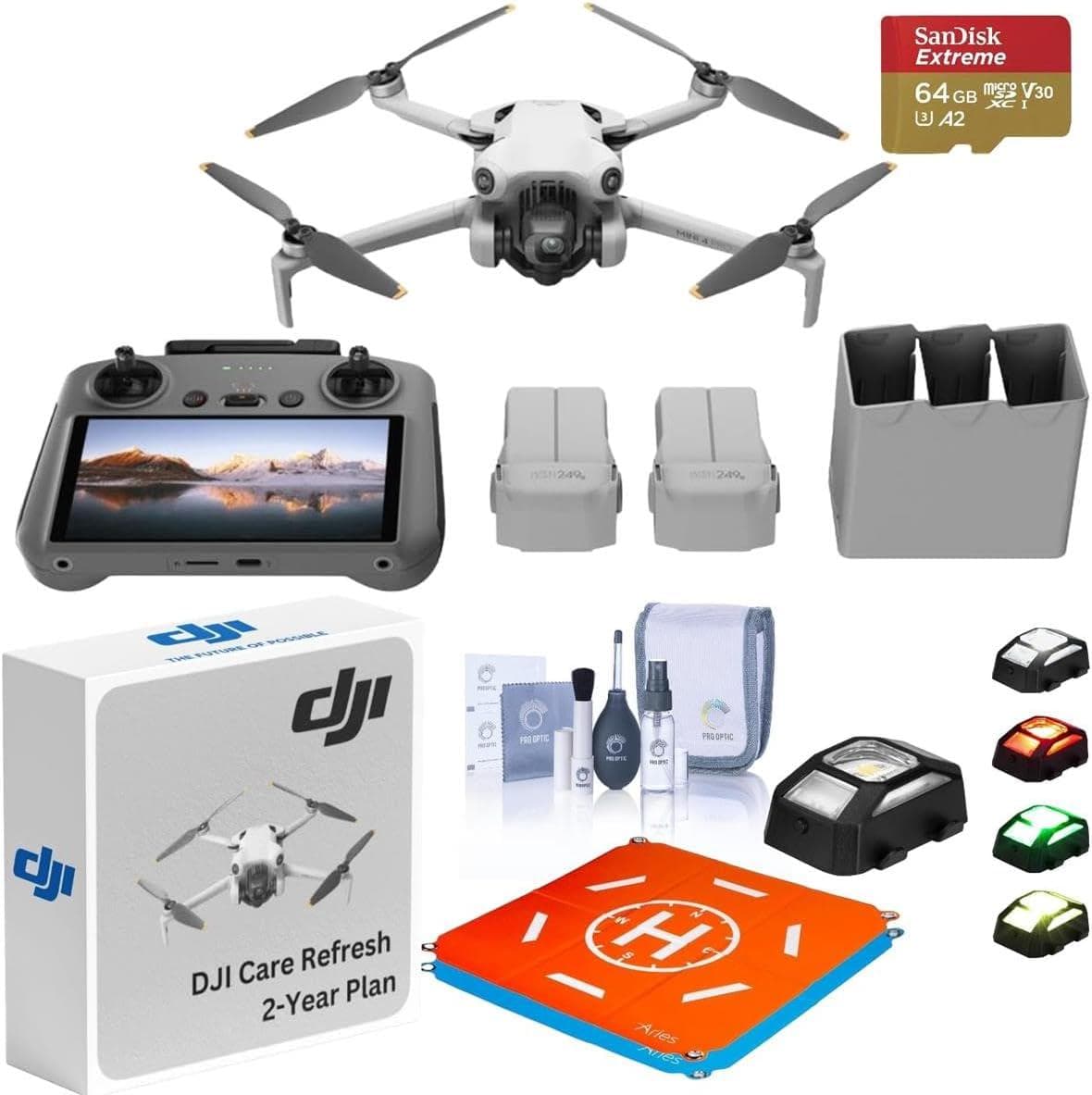 DJI Mini 4 Pro Drone Fly More Combo: Bundle with 4 Care Refresh 2-Year Plans, 20 Landing Pad Strobe Lights