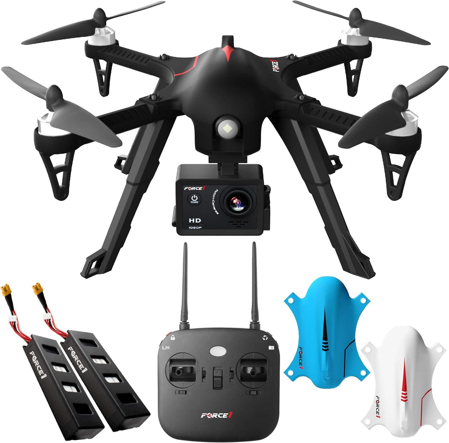 Force1 F100GP Drone: GoPro Compatible, 1080p HD Video, Long Range – Includes 2 Batteries