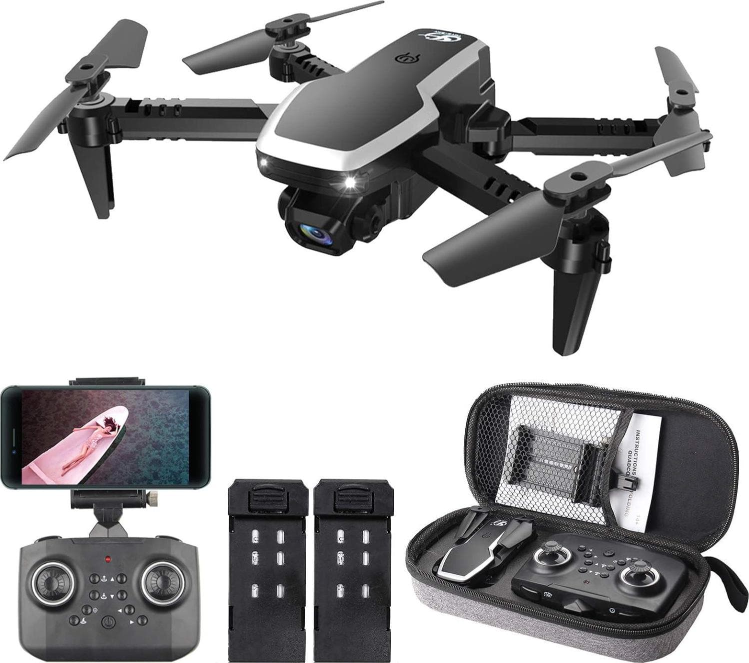 GoolRC CSJ S171 PRO Drone with Dual Camera, 4K HD WiFi FPV Mini for Kids and Adults, Foldable Quadcopter 3D Flip, Headless Mode, Altitude Hold, Storage Bag 2 Batteries