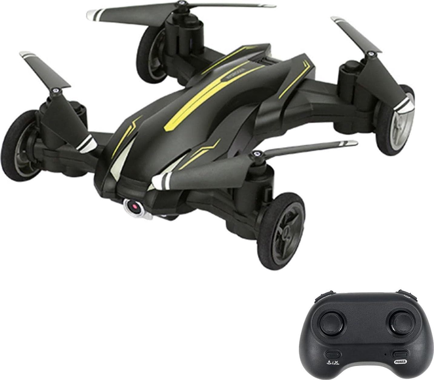 GoolRC Mini Drone for Kids, with Camera Adults, 4K HD 2 In 1 Quadcopter Land Fly Mode, LED Lights, Auto Hovering, 3D Flips, Headless APP Control, Speed Adjustment (Yellow)