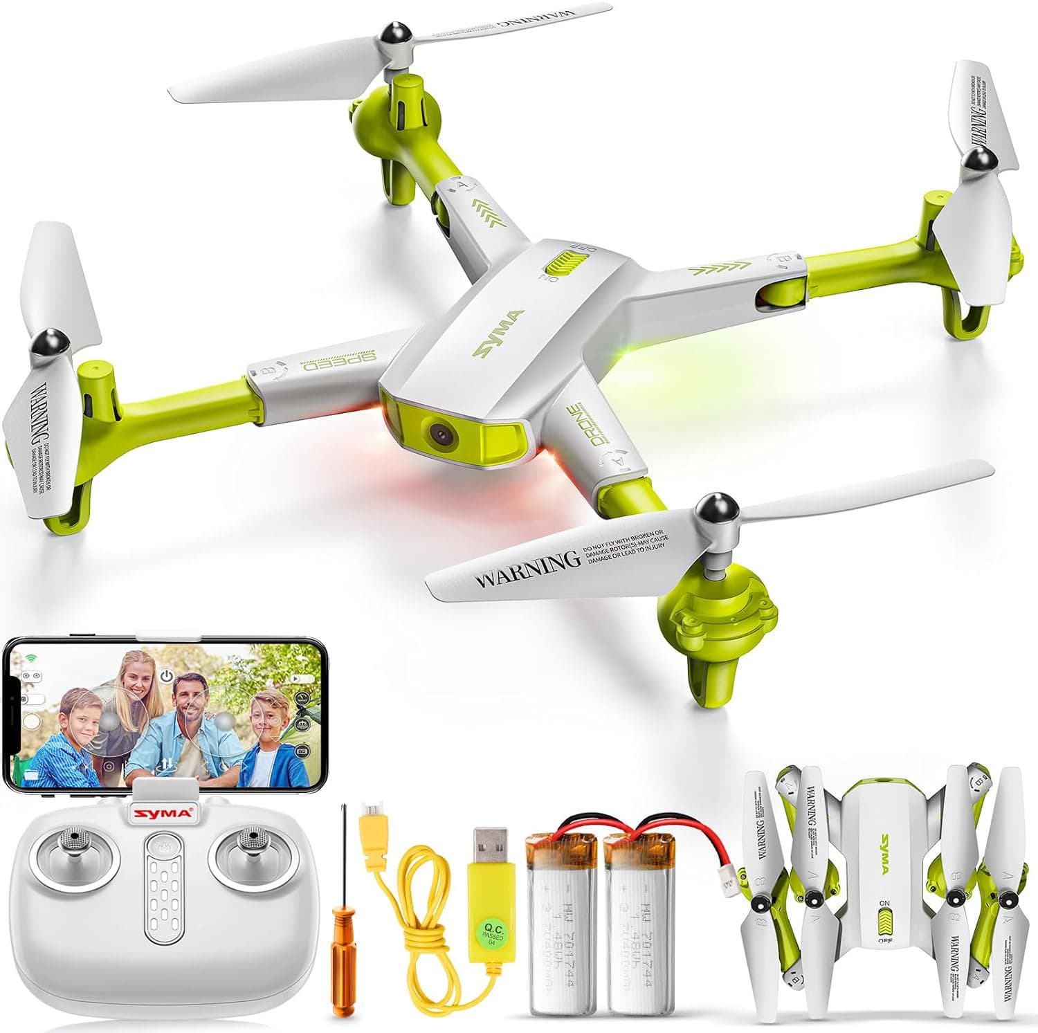 SYMA Drone: 1080P Camera, Foldable FPV, Altitude Hold, 3D Flips, Speed Switch, 2 Batteries